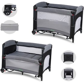 Resim Mastic Anne Yanı Sallanır Cibinlikli Oyun Parkı Bebek Beşik 70x110 Cm - Gri-Siyah 