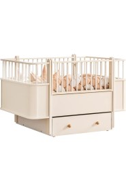 Resim Setay Mdf Beşik, Krem Dünya Çekmeceli Büyüyen Sallanan Beşik 80X130 - Krem Dünya Karyola 80X190 