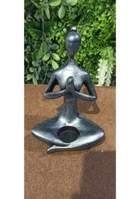 Resim Yogacı Kadın Mumluk Biblo Gri 