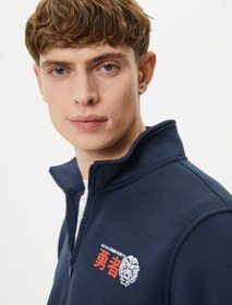 Resim Yarım Fermuarlı Sweatshirt Dik Yaka Uzakdoğu Baskılı Şardonlu 