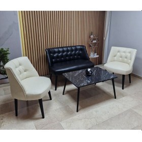 Resim Azra Mobilya Deri Çay Seti Koltuk Takımı + Sehpa - Oturma Grubu - Cafe Mobilya - Ofis Mobilya - Balkon Mobilya Siyah-krem 