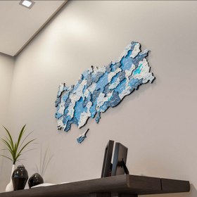 Resim Türkiye Siyasi Haritası - UV Baskılı 3D Ahşap Duvar Dekoru (Navy) - 70x36 cm 