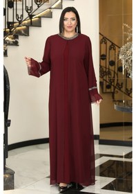 Resim Raika Moda Sultan Büyük Beden Tesettür Abiye Bordo 