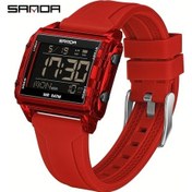 Resim Sunshine022 Sanda Erkek Spor Digital Led Işıklı Su Geçirmez Kare Kadran Plastik Kasa Transparent Red Diğer 
