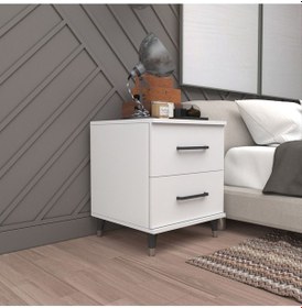 Resim Komodin Iki Çekmeceli Parlak Beyaz Beyaz 