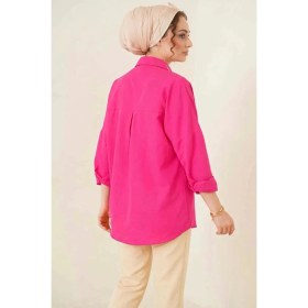 Resim Kadın Oversize Kesim Basic Pamuklu Koyu Pembe Tesettür Gömlek 