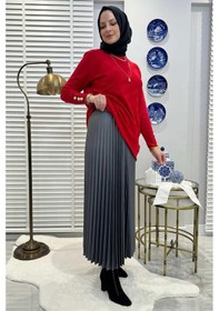 Resim Rabia Şamlı Bilge Kırmızı Triko Tunik Çok Renkli 