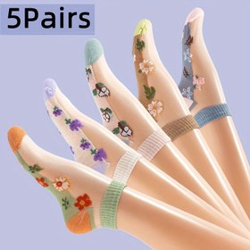 Resim 5 Çift Yazlık İnce Kristal Görünmez Çoraplar - Nefes Alabilir Tekne Çorapları, Çiçek Desenli, %95 Polyester %5 Spandeks, Hafif ve Makinede Yıkanabilir Plaj, Havuz, Günlük Kullanım İçin 
