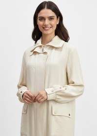 Resim Puane Biyeli Yaka Cepli Uzun Kap-15256 - BEIGE 