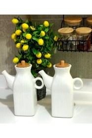 Resim Kitchen Pembelia 2 Adet Bambu Kapaklı Kare Porselen Yağdanlık Yağlık 