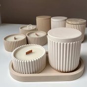 Resim 4 Parça Silikon Kalıp Seti - Oval Tepsi ve Çizgili Saklama Kavanozu, DIY Ev Dekoru için Kolay Ayrılabilir Beton Saksı ve Mumluk Alçı Kalıbı, Çimento Kalıpları 