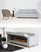 Resim Velura Home & Living Nola Koltuk Takımı 3+1 & Bazalı Yataklı Koltuk & Kanepe - Keten 