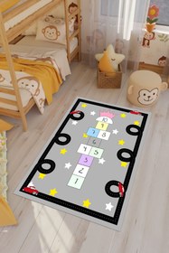 Resim HalıOnline Seksek Desenli Dijital Baskılı Makinede Yıkanabilir Kaymaz Leke Tutmaz Çocuk Odası Halısı 