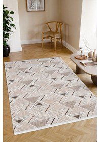 Resim Kaymaz Taban Yıkanabilir Modern Salon Mutfak Oturma Odası Çocuk Odası Halısı 5017 Vizon 