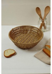 Resim Hasır Rattan Örgülü Ekmek Sepeti Dekoratif Çok Amaçlı Organizer Açık Kahverengi 