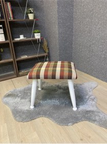 Resim Trend Lake Ekose Hardal Ahşap Ayak Uzatma Pufu Makyaj Koltuğu Bench Tabure 