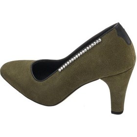 Resim Costo Shoes 40-41-42-43-44 Numara Ays7986 Haki Süet Deri Topuklu Özel Seri Kadın Stiletto Haki 