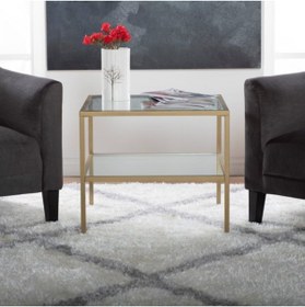 Resim tino furniture Luanda Gold Yan Sehpa Şeffaf Camlı Raflı Metal Yan Sehpa 