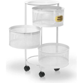 Resim Bayev 3 Katlı Beyaz Yana Açılır Tekerlekli Patates Soğan Sepeti Sebze Meyve Sepeti Sebzelik 