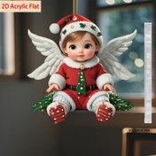 Resim 2D Düz, 1 Adet Akrilik Noel Meleği Kolye - Çanta, Cüzdan ve Ağaçlar için Çok Amaçlı Asma Dekorasyonlu 2D Anahtarlık ve Araç Süsü 