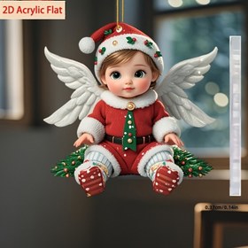Resim 2D Düz, 1 Adet Akrilik Noel Meleği Kolye - Çanta, Cüzdan ve Ağaçlar için Çok Amaçlı Asma Dekorasyonlu 2D Anahtarlık ve Araç Süsü 