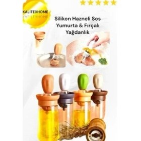Resim Hazneli Silikon Yağ Sos ve Yumurta Fırçası Yağ Fırçası Yağlık Silikon Fırçalı Yağdanlık 