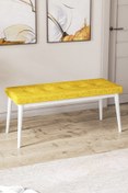 Resim Canisa Concept Pera Serisi Bench , Geniş Oturma Alanlı , 1. Sınıf Kumaş , Hardal Bench , Beyaz Gürgen Ayak 