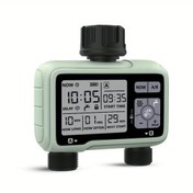 Resim 1 adet Eshico 2-Çıkışlı Çok Fonksiyonlu Bahçe Sulama Zamanlayıcı: Kompakt Taşınabilir Tasarım, IPX5 Toz Geçirmez ve Su Geçirmez, Anti-UV ABS Kabuk, Sıcaklık Aralığı 3-45°C, Su Basıncı Uyum 0.05-0.8Mpa, Büyük Ekran 4.72* 4.84*2.17 İnç 