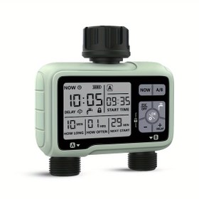 Resim 1 adet Eshico 2-Çıkışlı Çok Fonksiyonlu Bahçe Sulama Zamanlayıcı: Kompakt Taşınabilir Tasarım, IPX5 Toz Geçirmez ve Su Geçirmez, Anti-UV ABS Kabuk, Sıcaklık Aralığı 3-45°C, Su Basıncı Uyum 0.05-0.8Mpa, Büyük Ekran 4.72* 4.84*2.17 İnç 