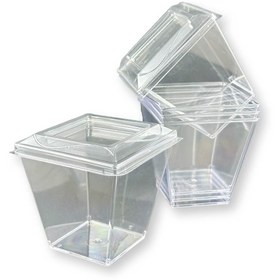 Resim Home 250 Adet Kapaklı Magnolya Kabı 200 cc Kübik Prizma Mika Plastik Kase – Tatlı/Meze/Salata Sunum Kabı 