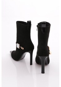 Resim Dgn 5313 Kadin Kemer Detayli Sivri Burun Topuklu Bot Siyah Süet 