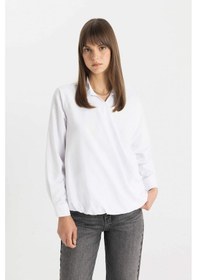 Resim DeFacto Basic Düz Poplin Uzun Kollu Gömlek C8645AX24SMWT83 Beyaz 