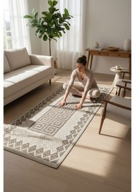 Resim Pamuklu Kaymaz Taban Dikdörtgen Banyo Paspası Yüksek Emici Pamuk Dokuma Bej 