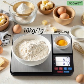 Resim FODWET Çift Tepsili Mutfak Terazisi 10kg/1g | 500g/0.01g Yüksek Kapasiteli Bağımsız Ölçüm Elektronik Terazi, FCM Gıda Teması ile Uyumlu Malzeme Sertifikalı, Şekerleme ve Kahve için Endüstriyel Amaçlı Ev Tipi İncelemeli, 3 Adet AAA Pil Gerektirir (Piller Dahil Değildir) 