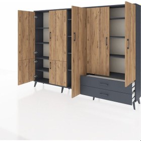 Resim Arges Dolap 12 Raflı 2 Çekmeceli 7 Kapaklı 220x30x163 Antrasit-ça Antrasit-çam/antrasit 