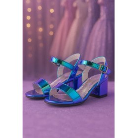 Resim Hapshoe Kids Hologram Mor Yeşil Kalın Topuklu Kız Çocuk Abiye Ayakkabı 