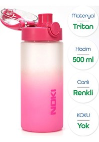 Resim Su Matarası Tritan Geniş Ağız Su Şişesi Gradyan Spor Matarası Suluğu Bpasız 500 Ml Pembe 0109 