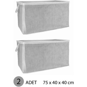 Resim 2 Adet Gri Çizgili Fermuarlı Maxi Boy Hurç Yastık-yorgan-kıyafet Düzenleyici 75 40 40 Cm Gri-beyaz 