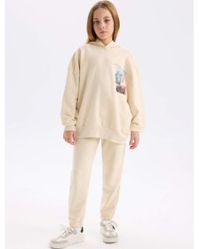 Resim DeFacto Kız Çocuk 2'li Takım Bisiklet Yaka Baskılı Sweatshirt Beli Lastikli Jogger Eşofman Altı D4057A824WNER42 Ekru 