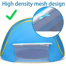 Resim 1 Adet Katlanabilir Açık Hava Güneşlik - Havuz Tabanlı, Kolay Kurulumlu Dayanıklı Polyester Taşınabilir Çadır | Plaj, Park ve Kamp İçin | Mavi Sarı Kenarlıklı | Yüksek Kaliteli Katlanır Şemsiye | Harika Hediye 