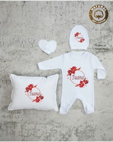 Resim yzc home size dair... Tky102 Isimli Kız Bebek Yastık Tulum Şapka Eldiven Set 