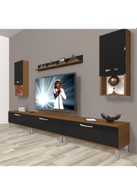 Resim Decoraktiv Eko 270da Mdf Krom Ayaklı Tv Ünitesi Tv Sehpası Ceviz - Siyah 