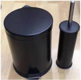 Resim Siyah Çelik Metal 3 Litre Pedallı Çöp Kovası ve Wc Fırçası Seti Banyo Seti 