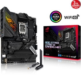 Resim ASUS ROG STRIX Z790-H GAMING WIFI INTEL Z790 LGA1700 DDR5 7800 DP HDMI 4x M2 USB3.2 WiFi 6E-BT AURA RGB 2.5Gbit LAN ATX 16+1 GUC ASAMASI PCIe SlLOT Q-RELEASE ARTTIRILMIS M2 SOGUTMA 