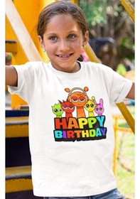 Resim Sevbano Sprunki Doğum Günü Baskılı Unisex Çizgi Film Çocuk Tişört 1-12 Y Beyaz 