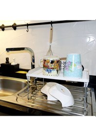 Resim Lerato Tekli Dolap İçi Mutfak Raf Düzenleyici Metal Ayaklı Tabak,kupa,bardak Rafı Organizer Beyaz 