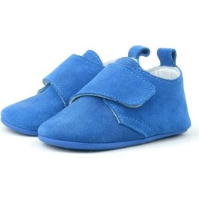 Resim Hapshoe Kids Hakiki Deri Mavi Cırtlı Kız Bebek Patik Mavi 