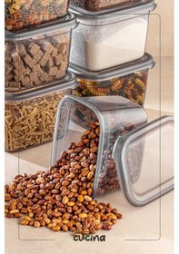 Resim 12li Büyük Boy Plastik Kapak Dikdörtgen Saklama Kabı Seti Etiketli 1300 Ml Antrasit Antrasit 