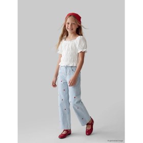 Resim LC Waikiki Lcw Kids Indigo Wideleg Çilek Nakışlı Kız Çocuk Jean Pantolon 