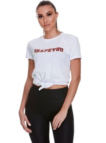 Resim ShapeYou Beyaz Kadın Kırmızı Baskılı Fitness Spor Tişört 